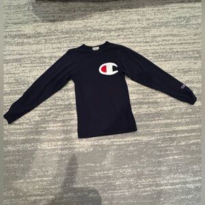 Champion Navy Long-Sleeve Tee with Red & White Logo
